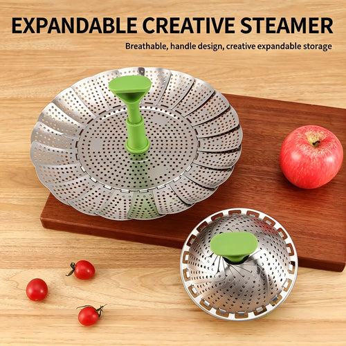 Stainless Steel Folding Vegetable Steamer Basket with Extendable Handle for Pots