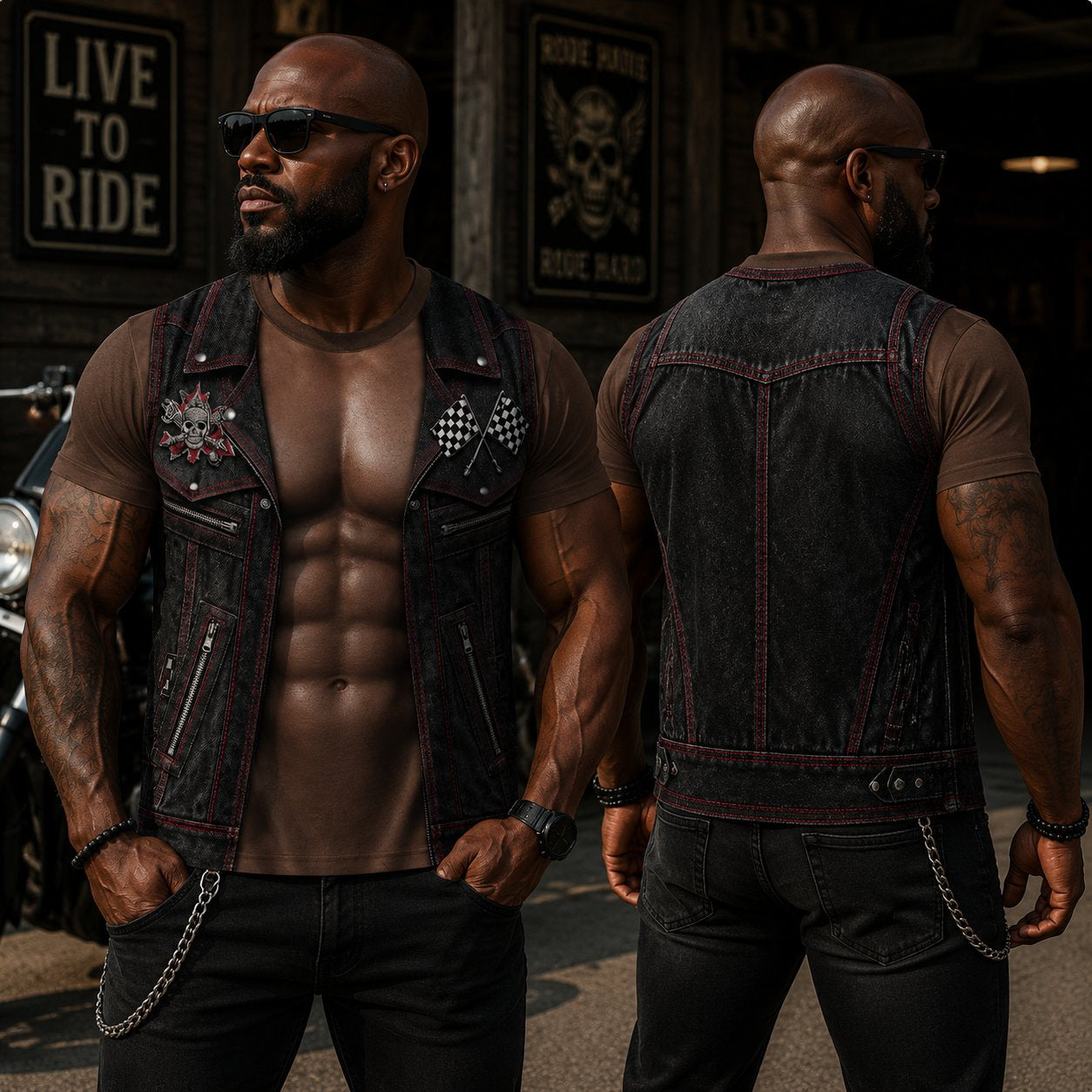 😎3D Illusion Six-Pack Abs Biker Vest T-Shirt | Funny Gag & Streetwear Tee