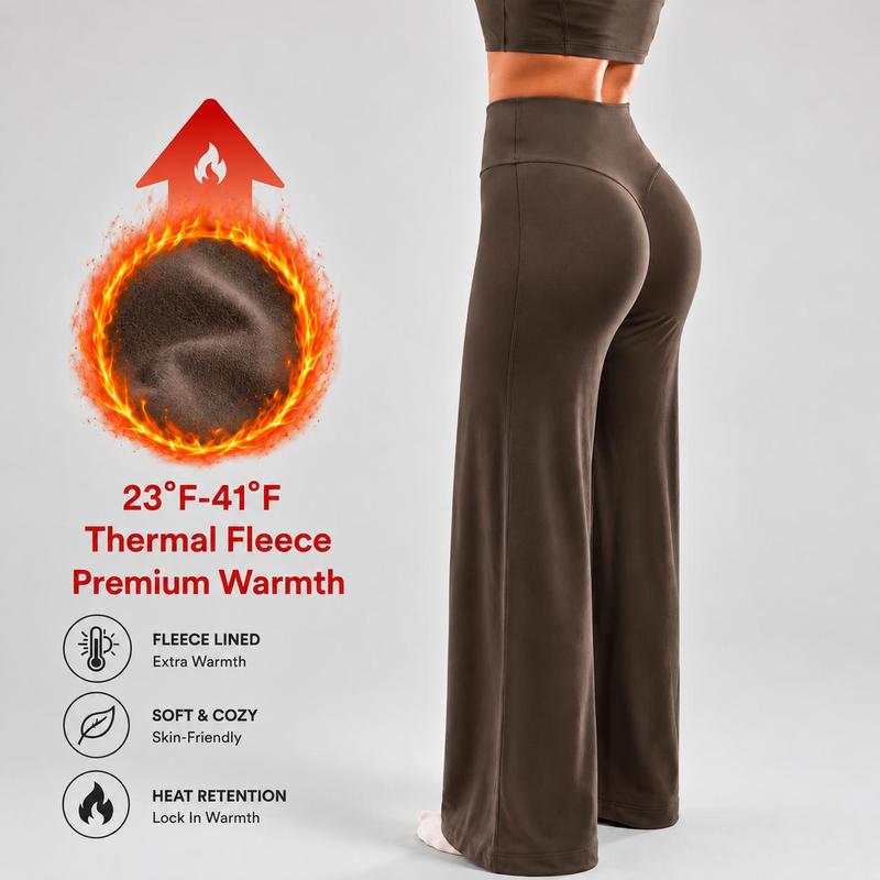 Women's Fleece Lined Wide Leg Pants, High Waisted Soft Thermal Straight Leg Lounge Pants 🧶