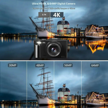 WIKICO 4K Digital Camera, 64MP Photography Camera with 180 Degree Flip Screen and 18X Zoom