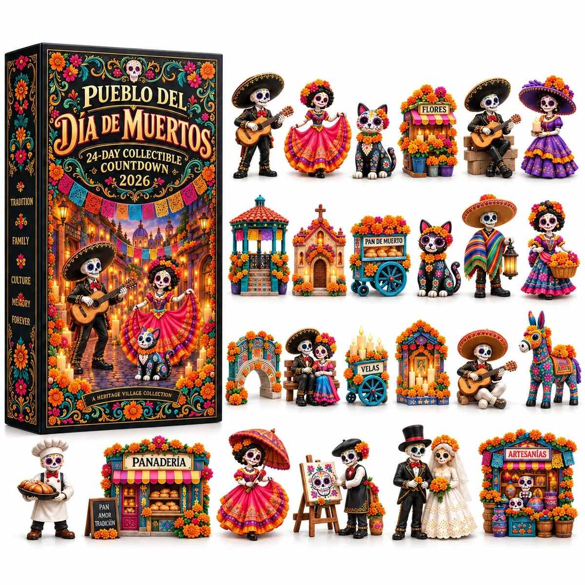 🔥Pueblo del Día de Muertos 2026 – 24-Day Day of the Dead Collectible Countdown Calendar with 24 Unique Miniatures