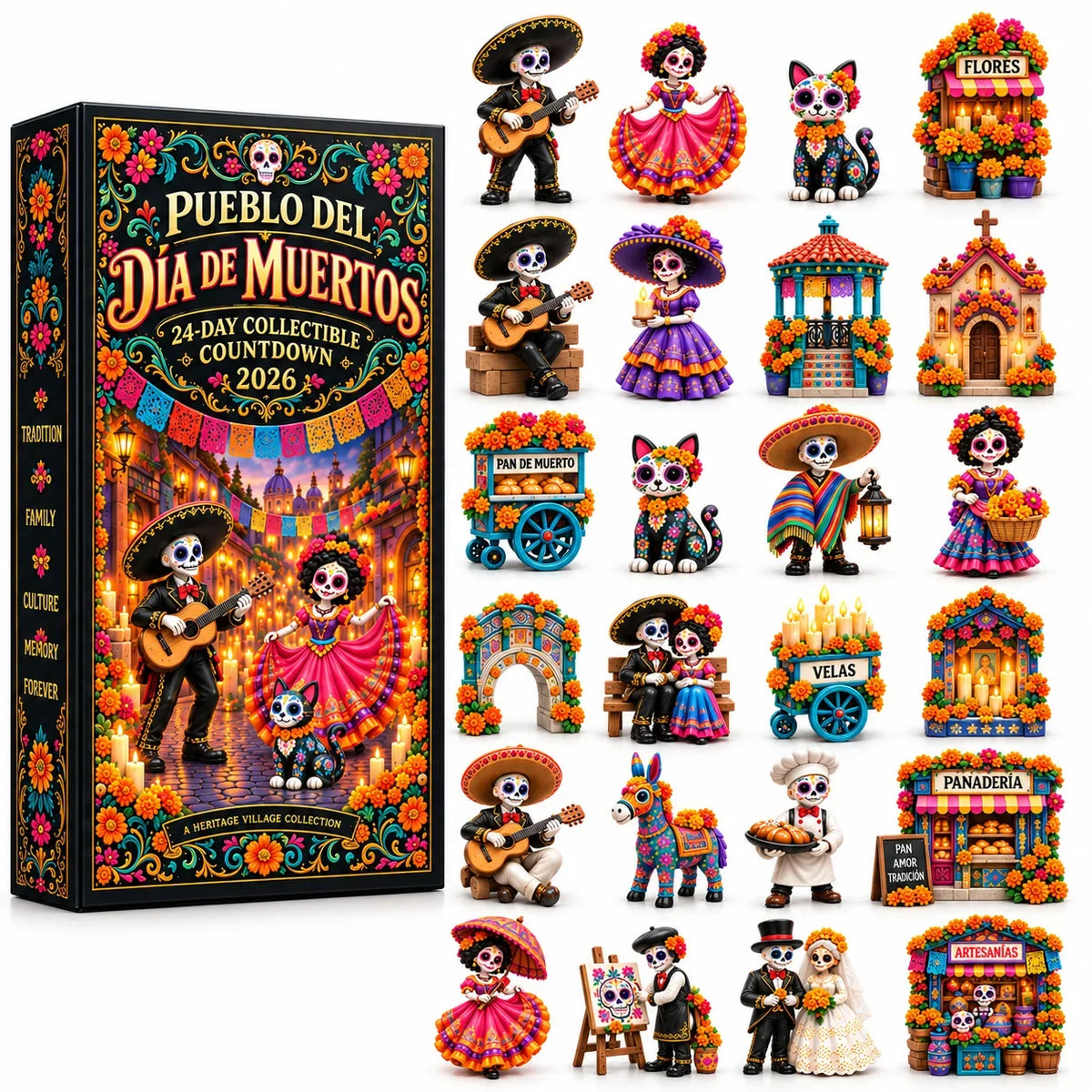 🔥Pueblo del Día de Muertos 2026 – 24-Day Day of the Dead Collectible Countdown Calendar with 24 Unique Miniatures