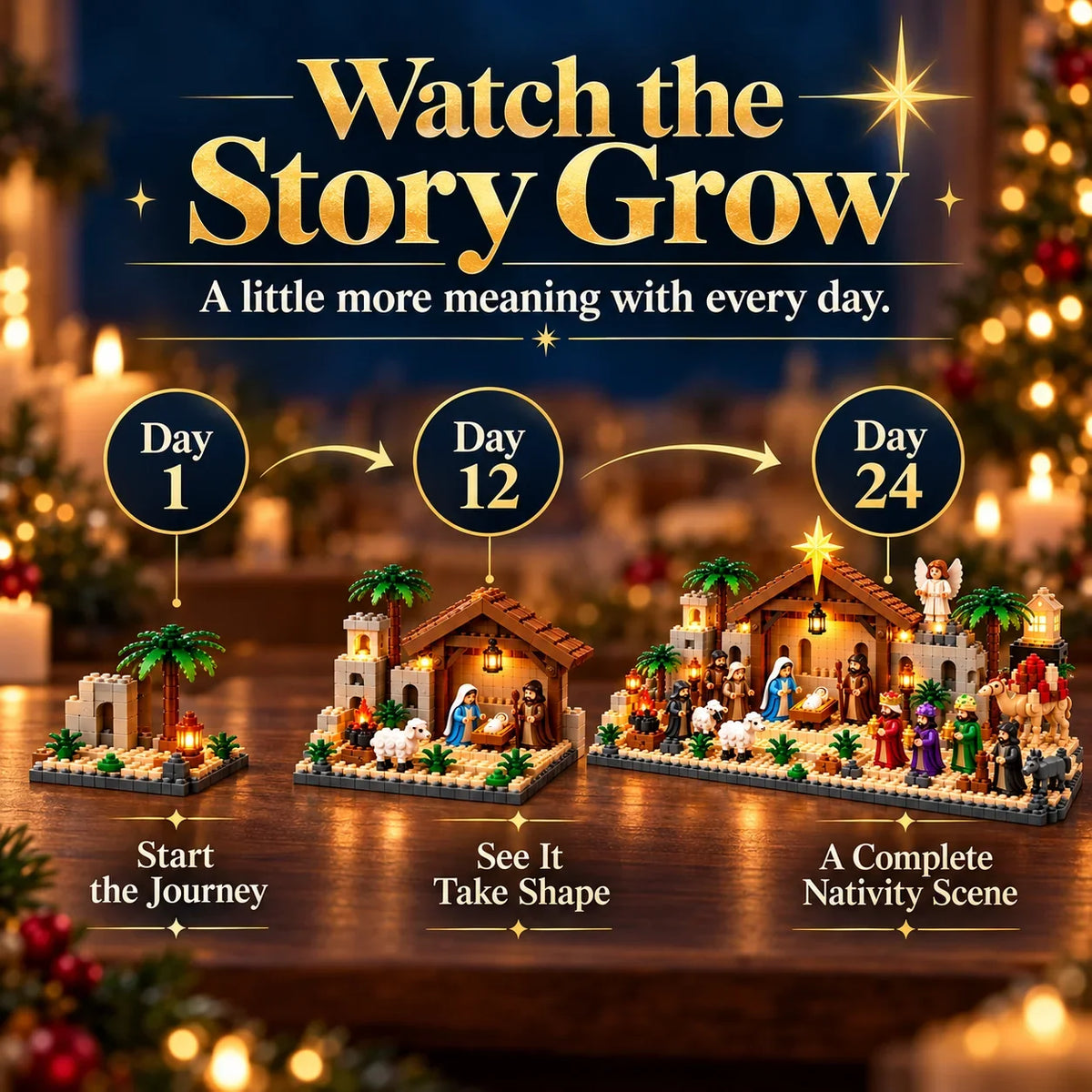 🎅🏻LAST DAY 50% OFF🗓️Nativity Advent Calendar – 24-Day Buildable Christmas Nativity Set