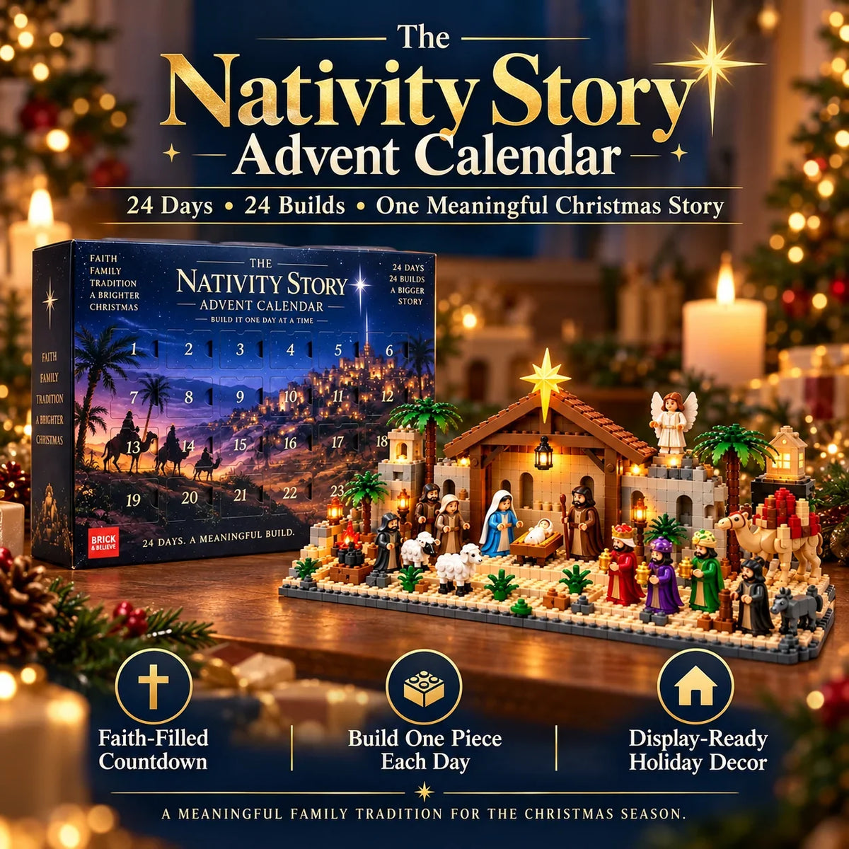 🎅🏻LAST DAY 50% OFF🗓️Nativity Advent Calendar – 24-Day Buildable Christmas Nativity Set