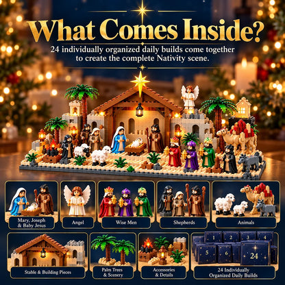 🎅🏻LAST DAY 50% OFF🗓️Nativity Advent Calendar – 24-Day Buildable Christmas Nativity Set