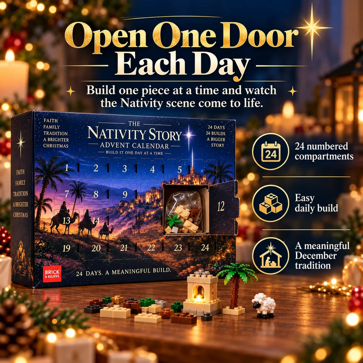 🎅🏻LAST DAY 50% OFF🗓️Nativity Advent Calendar – 24-Day Buildable Christmas Nativity Set