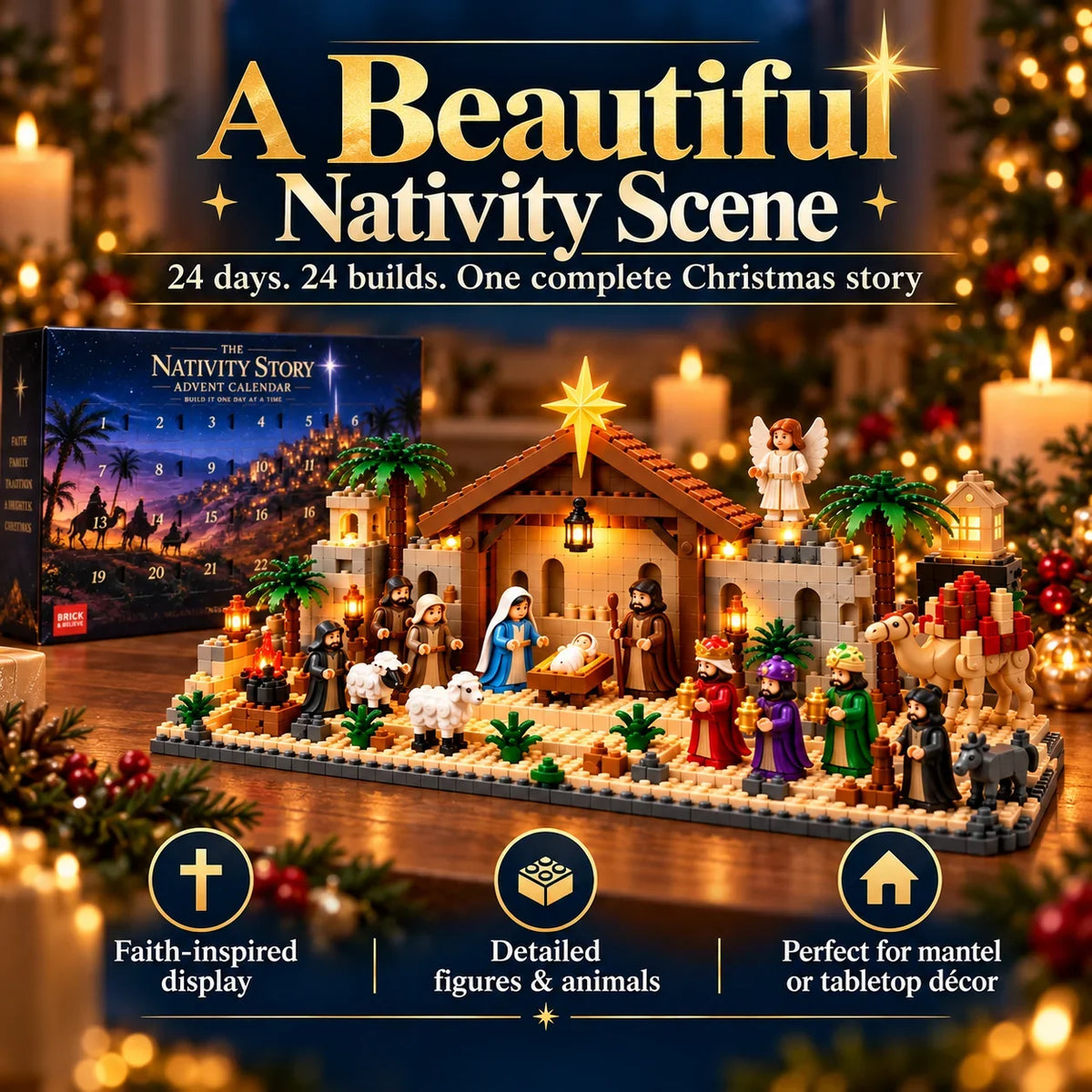 🎅🏻LAST DAY 50% OFF🗓️Nativity Advent Calendar – 24-Day Buildable Christmas Nativity Set