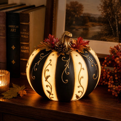🔥HOT SALE - 🎃Lighted Black & Ivory Pumpkin Decor with Remote