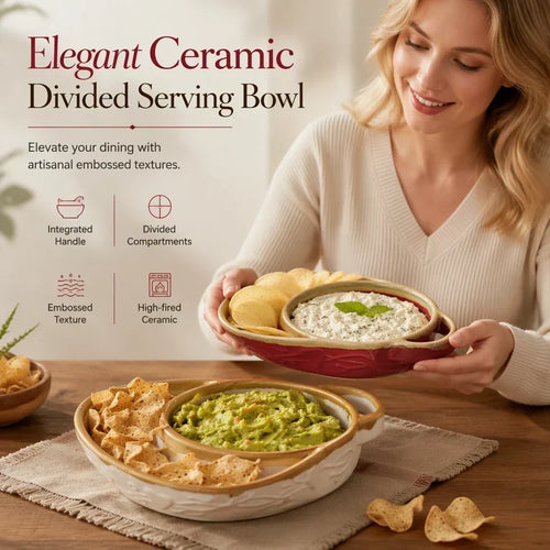 🍲Retro Ceramic Divided Baking Dish, Dual Compartment Vintage Serving Dish