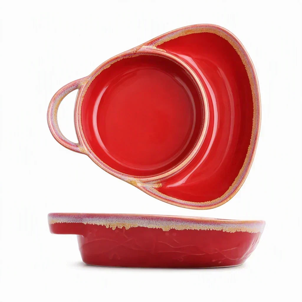🍲Retro Ceramic Divided Baking Dish, Dual Compartment Vintage Serving Dish