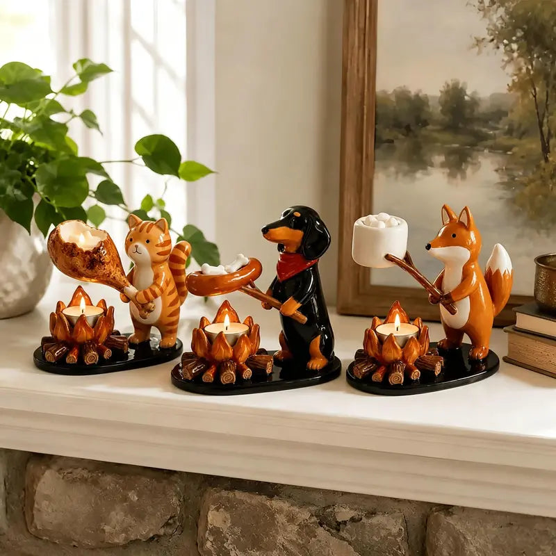 Animal bonfire resin tea wax stand - Cartoon-shaped barbecue small animal design - Atmosphere-scented scented candle base