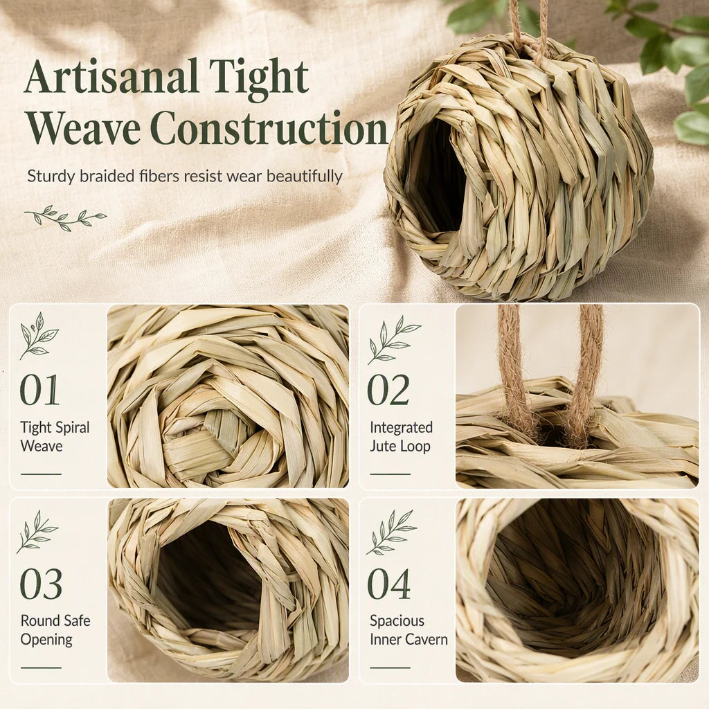 🐦HOT SALE🔥Handwoven Straw Spherical Bird Nest with Round Opening for Outdoor Garden and Yard Decoration🌿✨