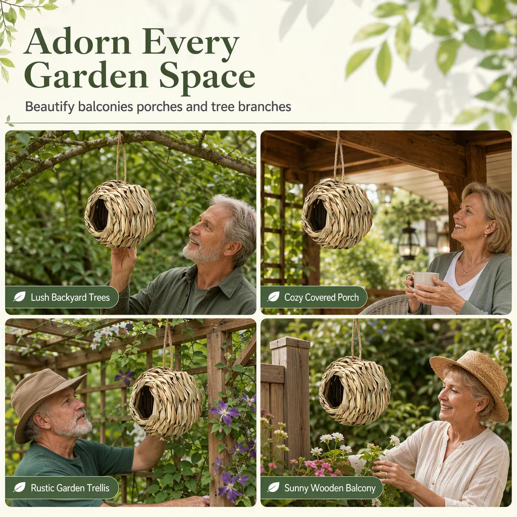🐦HOT SALE🔥Handwoven Straw Spherical Bird Nest with Round Opening for Outdoor Garden and Yard Decoration🌿✨