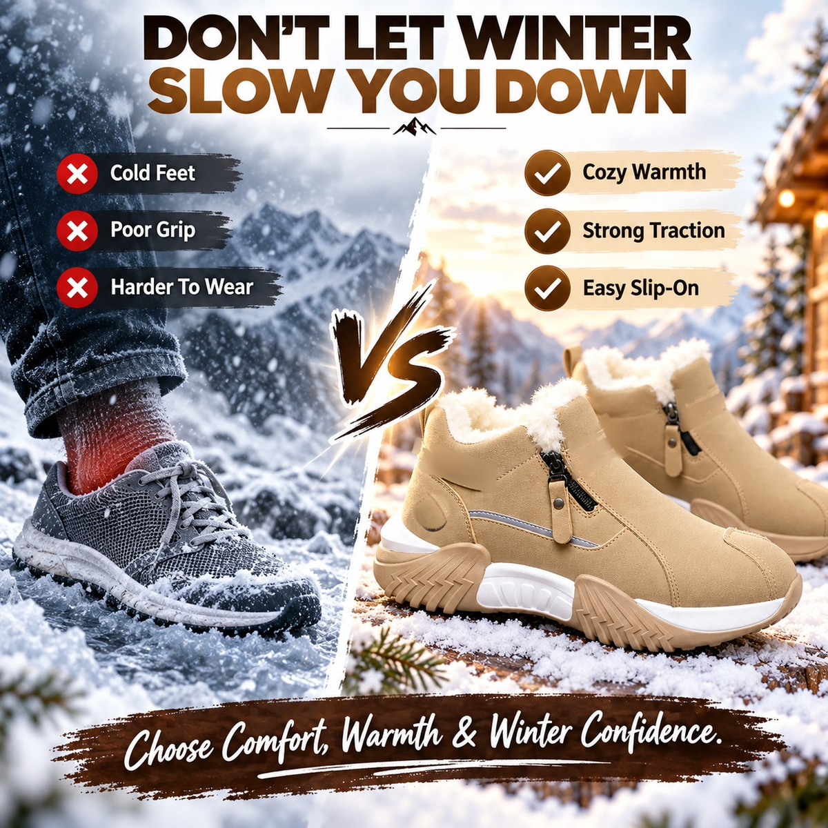 ❄️ Fleece-Lined Winter Snow Boots – Cozy Warm Ankle Boots with Side Zipper & Textured Sole