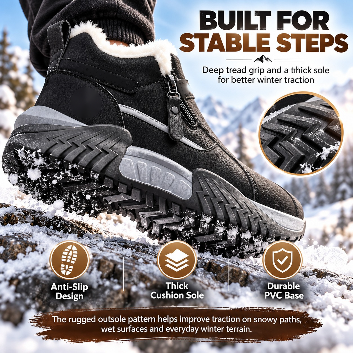 ❄️ Fleece-Lined Winter Snow Boots – Cozy Warm Ankle Boots with Side Zipper & Textured Sole