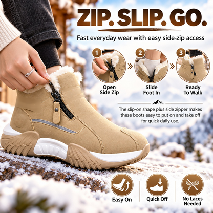 ❄️ Fleece-Lined Winter Snow Boots – Cozy Warm Ankle Boots with Side Zipper & Textured Sole