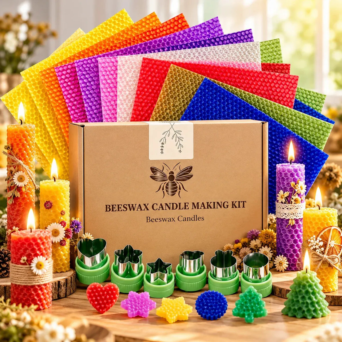 🍯🕯️ DIY Beeswax Candle Making Kit (12-Piece Set) – Create Your Own Cozy Glow!