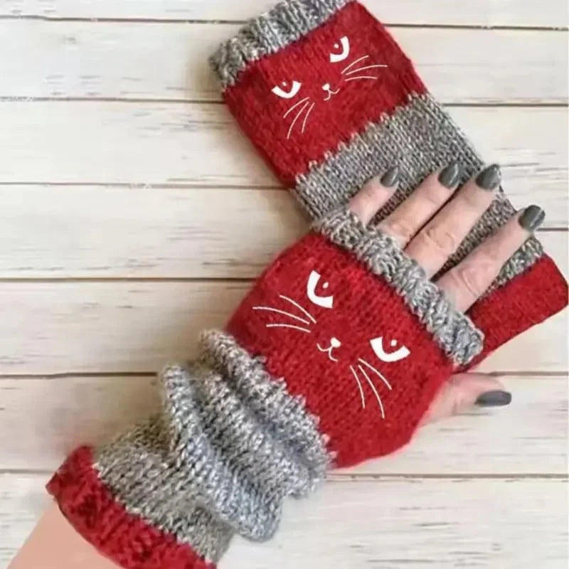 🐱 Cute Women’s Knitted Cat Gloves — For Warm Hands & Free Fingers