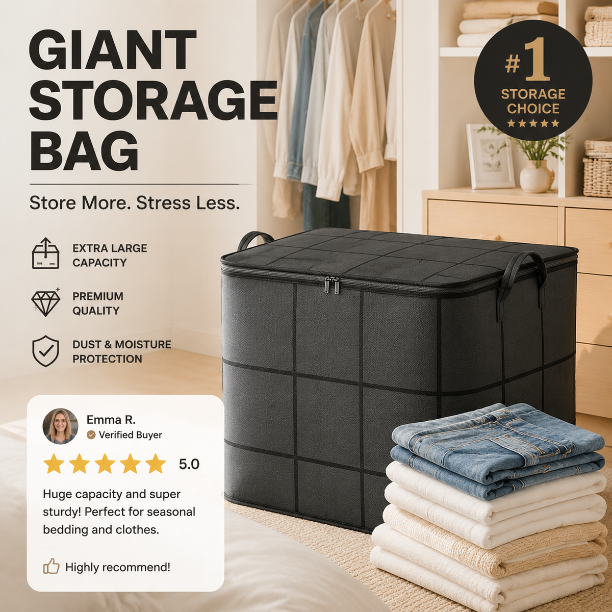 📦 Giant Storage Bag – Organize Your Home Instantly, Spacious & Foldable for Clothes, Blankets & Toys