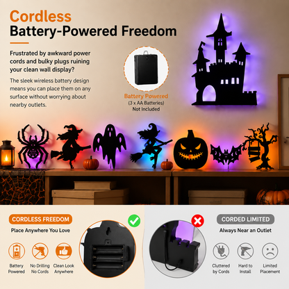 Halloween LED Silhouette Wall Light Stickers, Battery Powered Peel & Stick Decor Lights🦇
