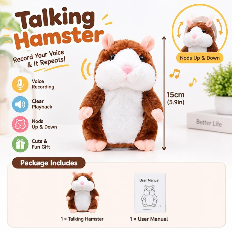 🐹💝70% OFF!!!-Ready for Christmas!🎄🎁Talking Hamster Plush – repeats whatever you say, auto head-shaking, hilarious fun for kids & adults