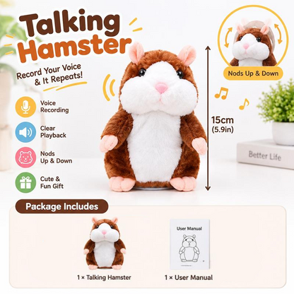 🐹💝70% OFF!!!-Ready for Christmas!🎄🎁Talking Hamster Plush – repeats whatever you say, auto head-shaking, hilarious fun for kids & adults
