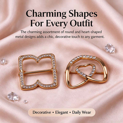 4 Counts Women's Fashion Metal Shirt Clips, Shape-Including Round and Heart Designs 👔