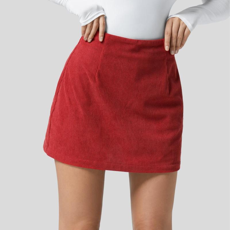 High Waisted Invisible Zipper 2-in-1 Mini A-line Corduroy Casual Skirt 🤎
