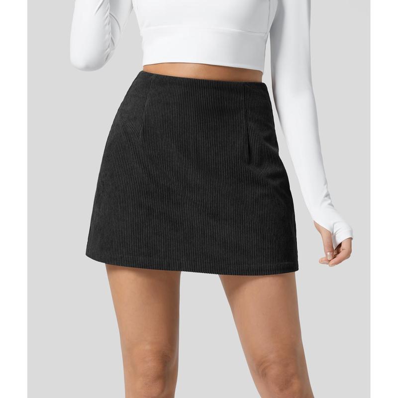 High Waisted Invisible Zipper 2-in-1 Mini A-line Corduroy Casual Skirt 🤎