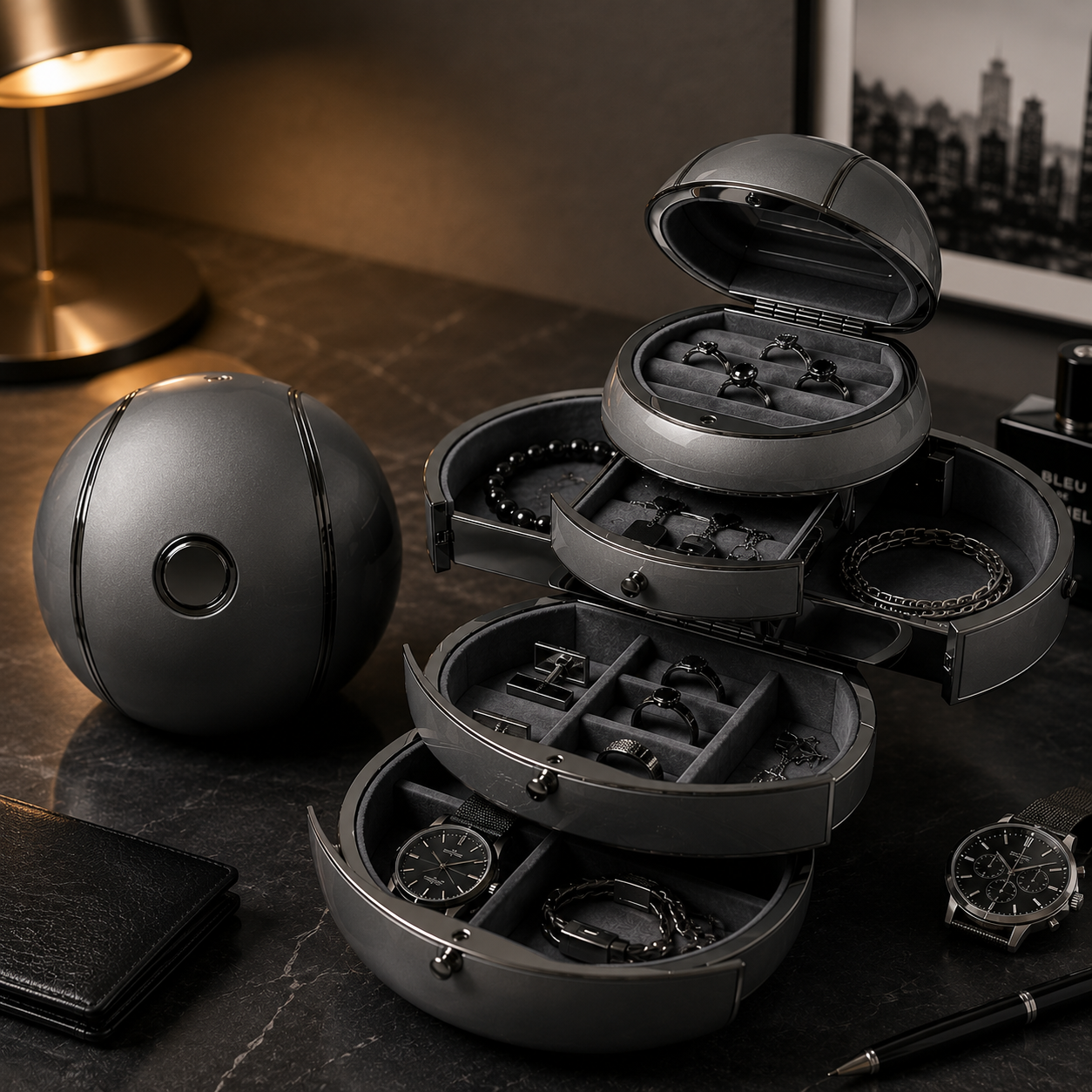 Automatic Deformable Spherical Jewelry Box