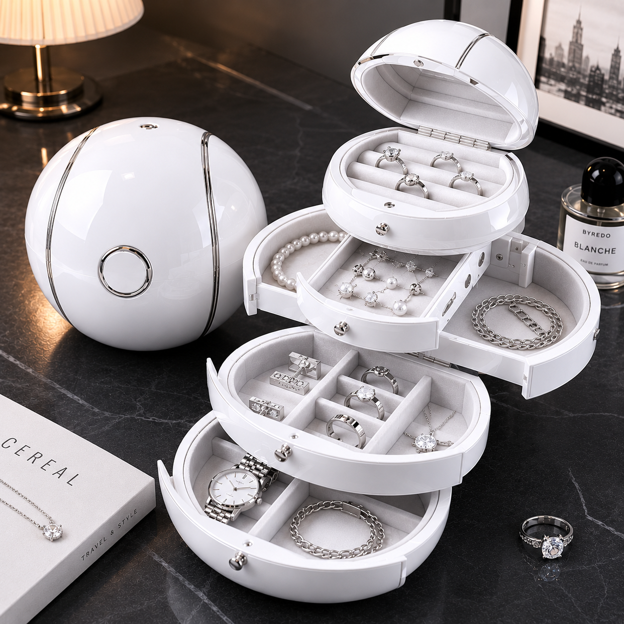 Automatic Deformable Spherical Jewelry Box