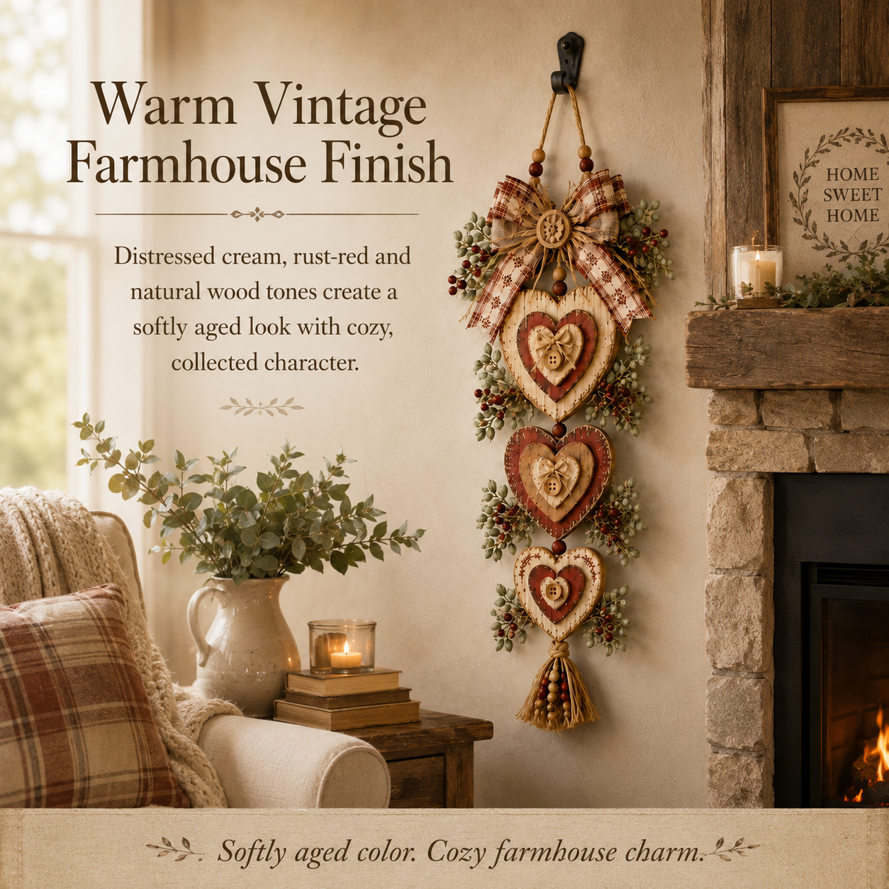 🍂🤎Vintage Farmhouse Layered Heart Wall Hanging