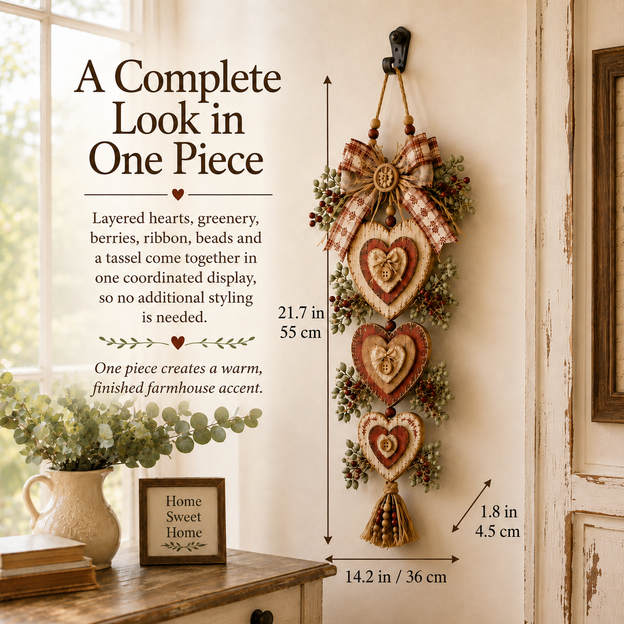 🍂🤎Vintage Farmhouse Layered Heart Wall Hanging