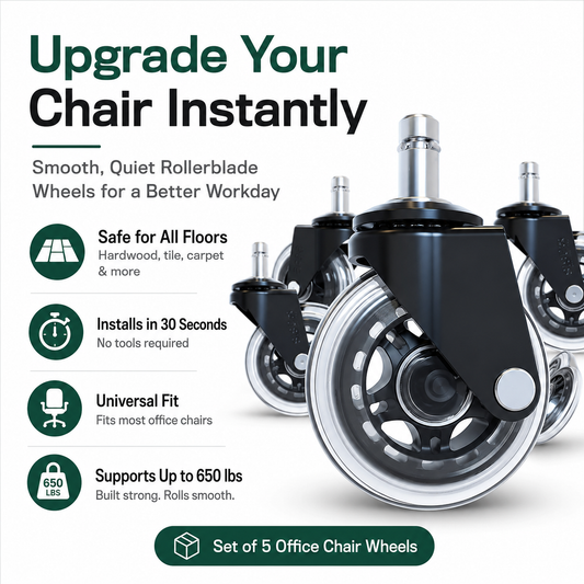 🔥 Premium Inline-Style Office Chair Wheels – Universal Fit • Easy Install