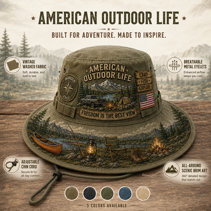 ☀️🚙American Outdoor Life Vintage Boonie Hat – Camp, Fish & Explore🎣
