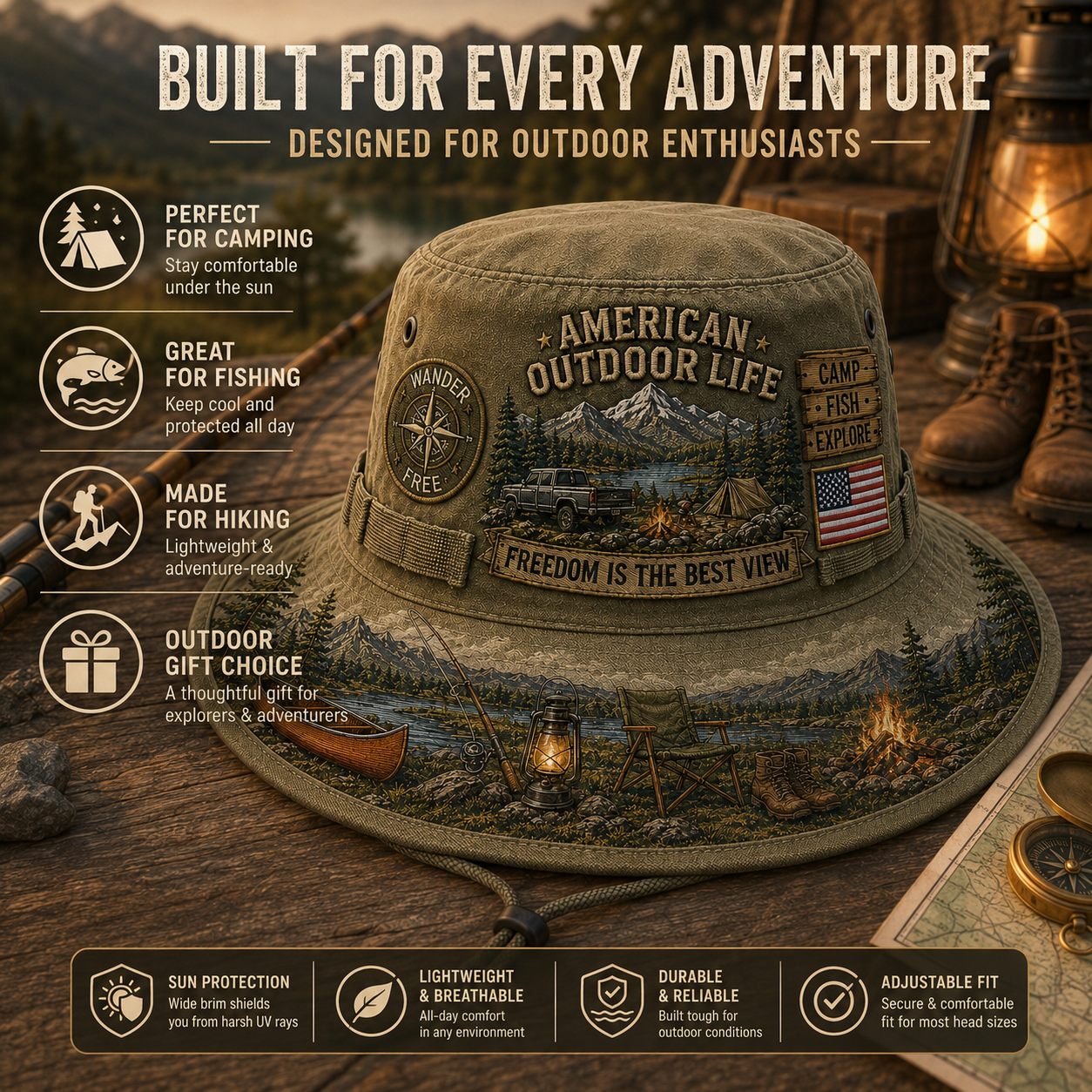 ☀️🚙American Outdoor Life Vintage Boonie Hat – Camp, Fish & Explore🎣