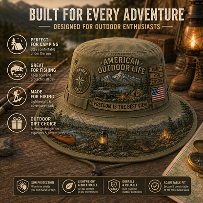 ☀️🚙American Outdoor Life Vintage Boonie Hat – Camp, Fish & Explore🎣