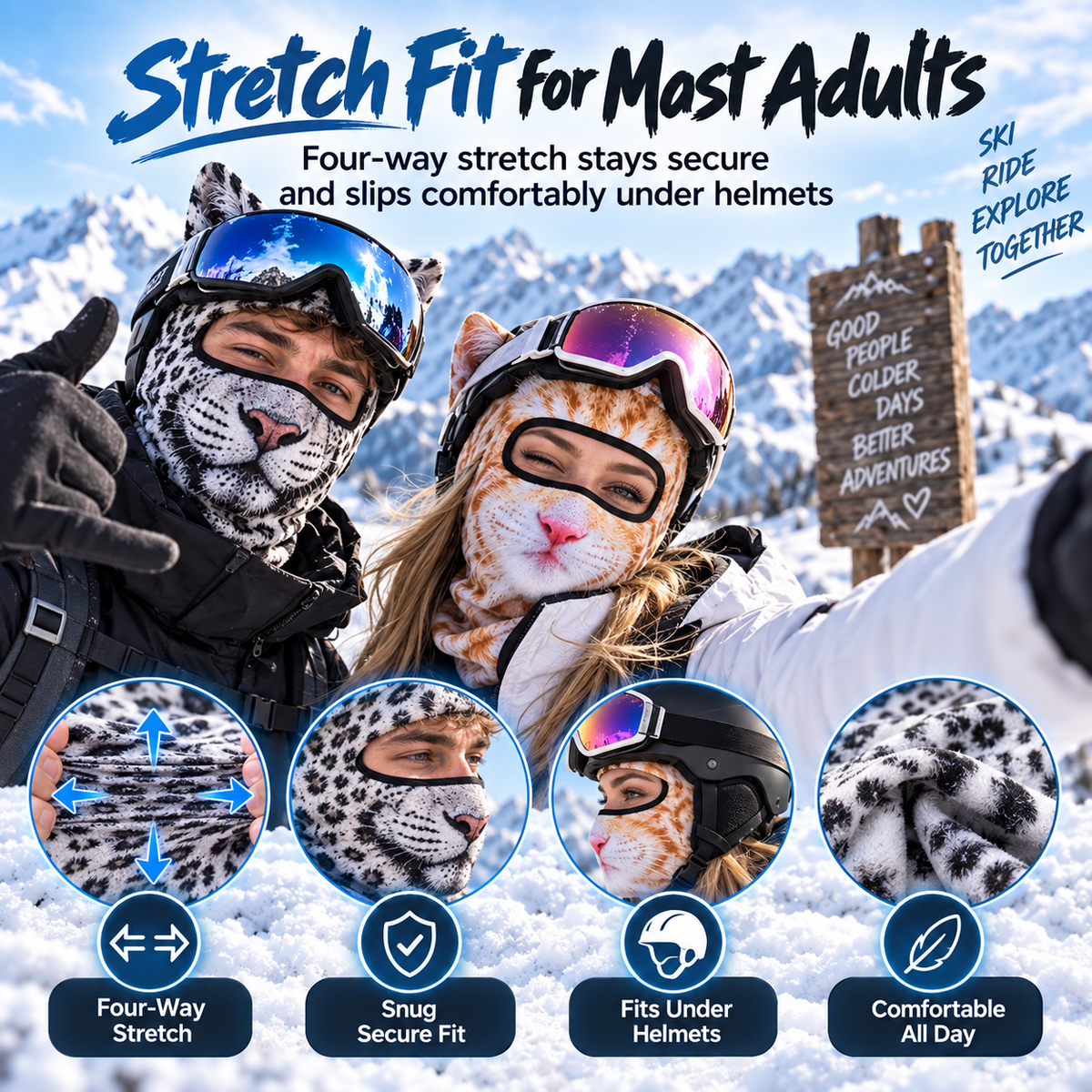 3D Cat Ski Mask with Ears – Funny Windproof Balaclava for Skiing & Festivals