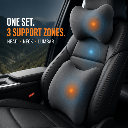 Car Neck & Lumbar Support Pillow Set – Memory Foam Headrest & Lower Back Cushion for Comfortable Driving
