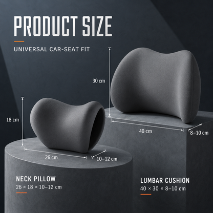 Car Neck & Lumbar Support Pillow Set – Memory Foam Headrest & Lower Back Cushion for Comfortable Driving