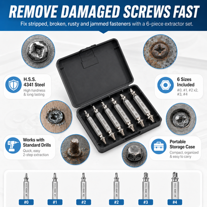 🔧 6-Piece Screw Extractor Set – Remove Damaged Screws Fast
