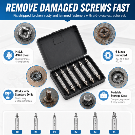🔧 6-Piece Screw Extractor Set – Remove Damaged Screws Fast