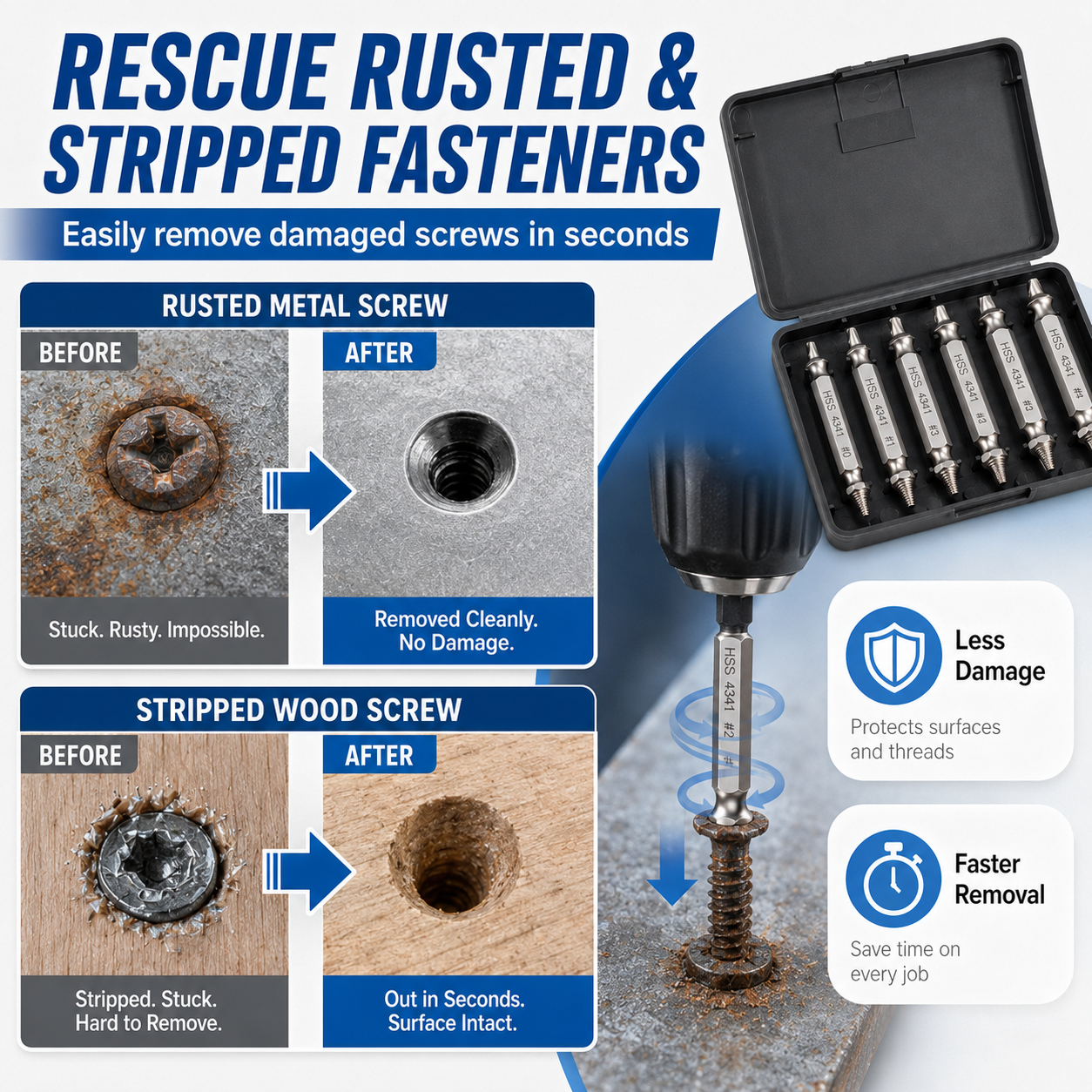 🔧 6-Piece Screw Extractor Set – Remove Damaged Screws Fast