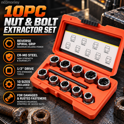 10-Piece Screw Extractor Set – Remove Stripped, Broken & Stuck Bolts with Ease