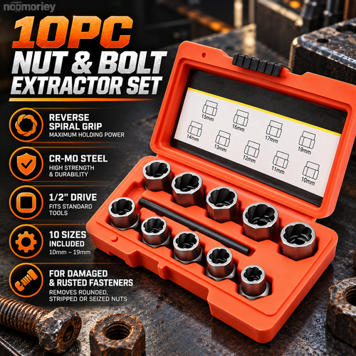 10-Piece Screw Extractor Set – Remove Stripped, Broken & Stuck Bolts with Ease