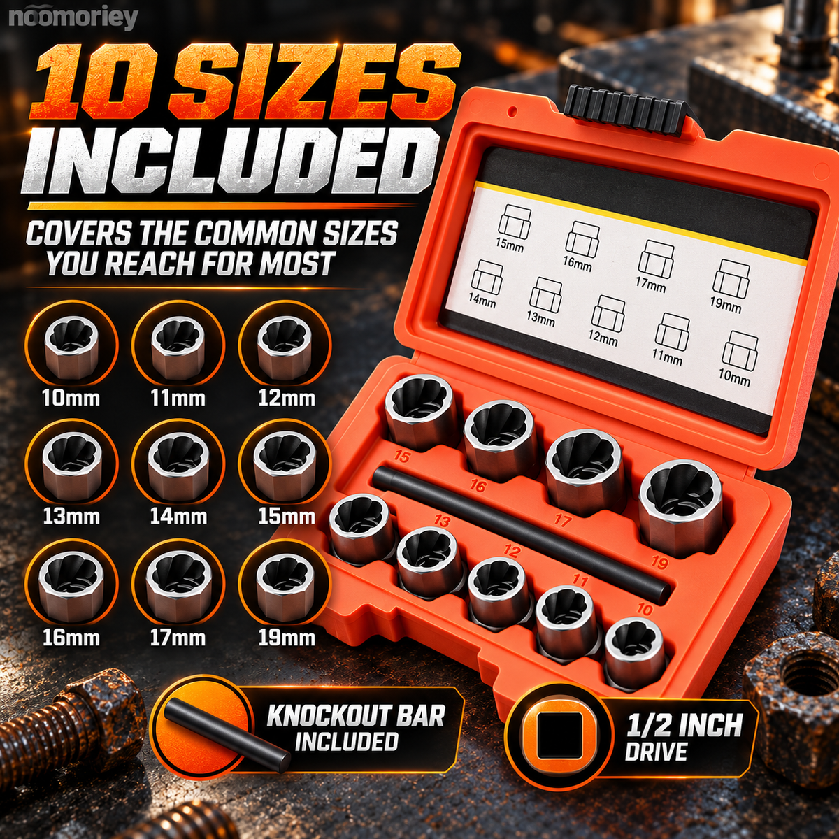 10-Piece Screw Extractor Set – Remove Stripped, Broken & Stuck Bolts with Ease