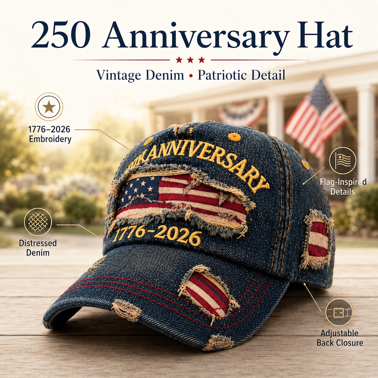 🏆Flash Sale⚡50K+ SOLD! 🇺🇸 250th Anniversary Patriotic Denim Hat
