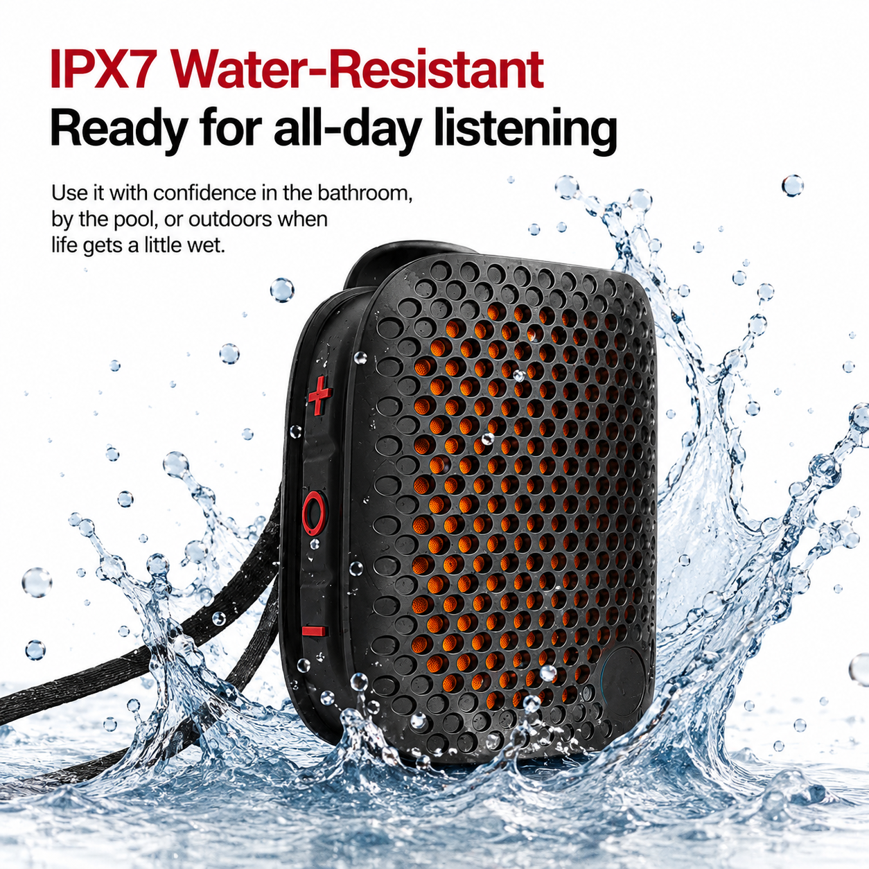 Clip-On IPX7 Waterproof Bluetooth Mini Speaker, TWS Stereo for Outdoor Workout Shower