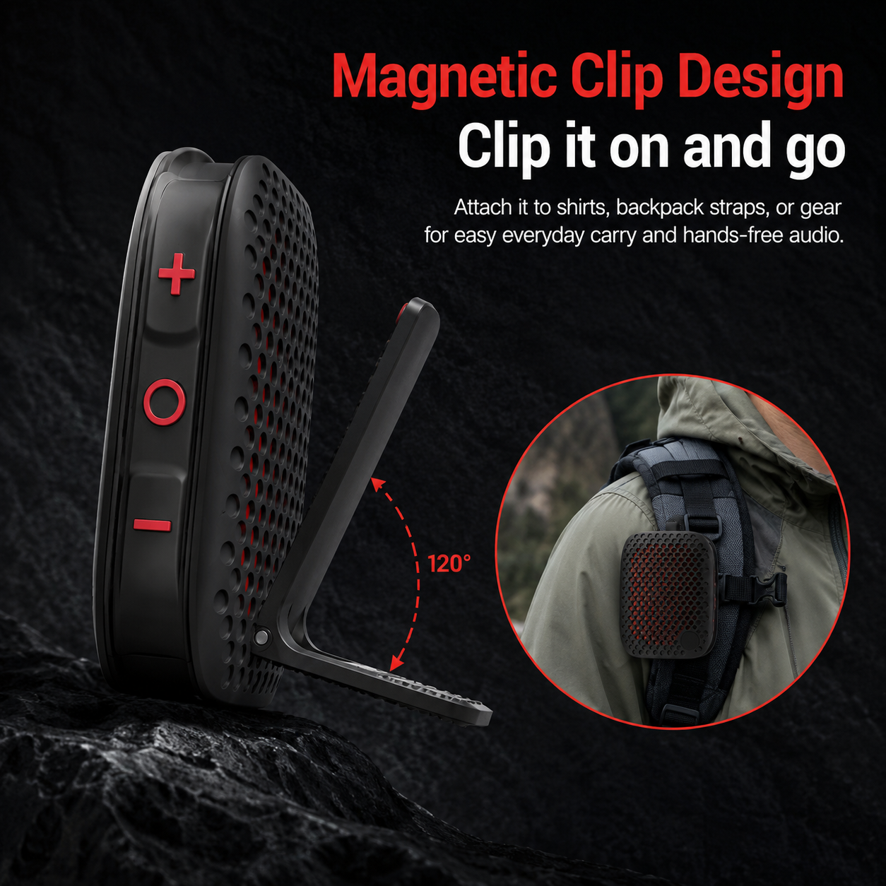 Clip-On IPX7 Waterproof Bluetooth Mini Speaker, TWS Stereo for Outdoor Workout Shower
