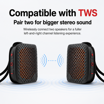 Clip-On IPX7 Waterproof Bluetooth Mini Speaker, TWS Stereo for Outdoor Workout Shower